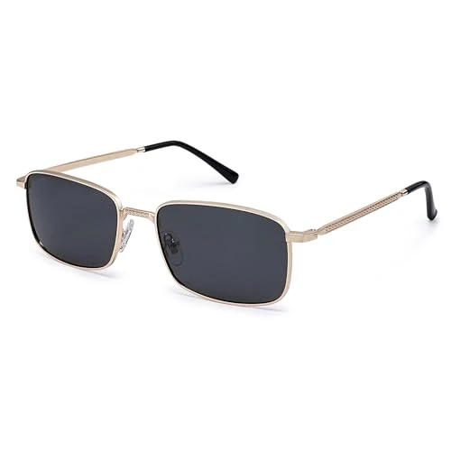 SOJOS SJ1215 Retro Rectangular Metal Polarised Sunglasses Men Women 90s Square Trendy Classic UV400 Protection Sunglasses, gold, Medium