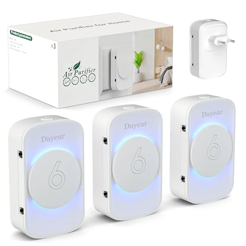 Air Purifier, Ionizer Generator, Dayear Plug in Negative, Air Purifier for Office, Bedroom, Bathroom, Smoke, Pets, Smell, 3 LED Lighting Modes/3pcs