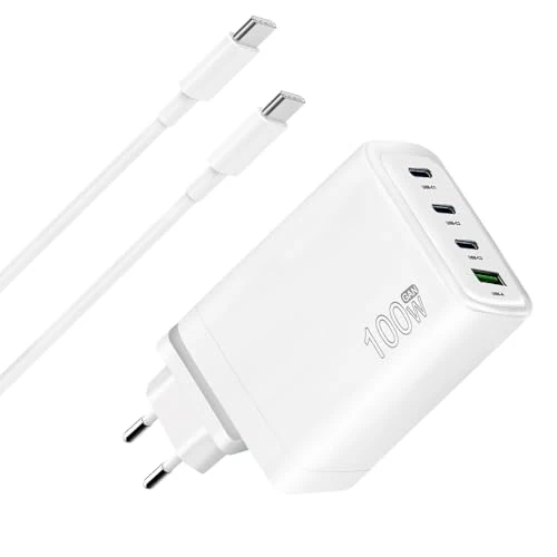 100 W laptoplader USB C voor Mac Book, Mac Book Pro, Mac Book Air, i Pad Pro/i Pad Air/i Pad Mini, i Phone 15/15 Plus, een type-C-oplader met 4 poorten voor meerdere apparaten