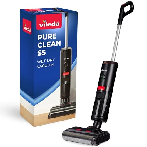 Vileda PureClean S5 odkurzacz do czyszczenia na mokro i sucho, bezprzewodowy, z podwójnym zbiornikiem i 100% separacji wody, łatwe urządzenie do czyszczenia, do wszystkich podłóg, 180 m² z czasem