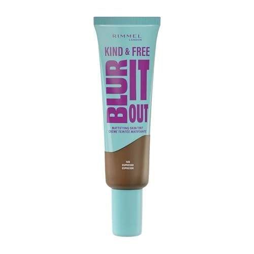 Offerta a tempo: Rimmel London Kind & Free BLUR IT OUT Fondotinta Opacizzante, 705, Espresso, Controllo effetto lucido per tutto il giorno, Make-up dal finish matte leggero, 30 ml - 12% da 7.04 € a 6.20 €