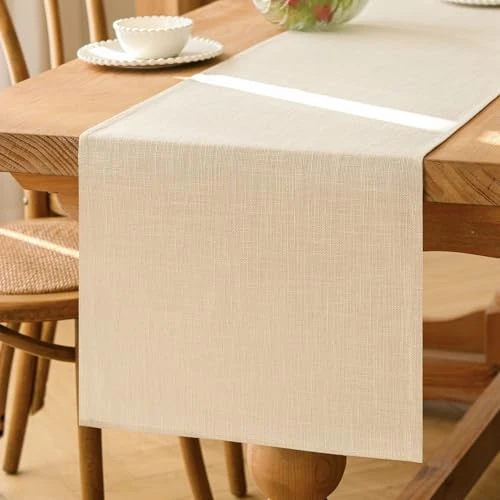Kiatuniya Tischläufer Modern Table Runner Beige Tisch Läufer 40x180 cm Frühling Abwaschbar Tischdekoration Boho Landhausstil Tischband Dekostoff für Geburtstag Hochzeitsdeko Kommode Party Dekor