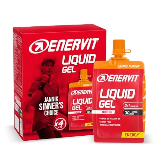 Enervit, Gel Sabor Naranja, Ideal para Deportes de Resistencia, Proporciona 30 Gramos de Carbohidratos, con Maltodextrina, Fructosa y Vitamina B1, 4 Unidades de 60 ml