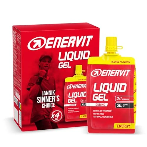 Enervit, Gel Sabor a Limón, Óptimo para Deportes de Resistencia, Proporciona 30 Gramos de Carbohidratos, con Maltodextrina, Fructosa y Vitamina B1, 4 Unidades de 60 ml
