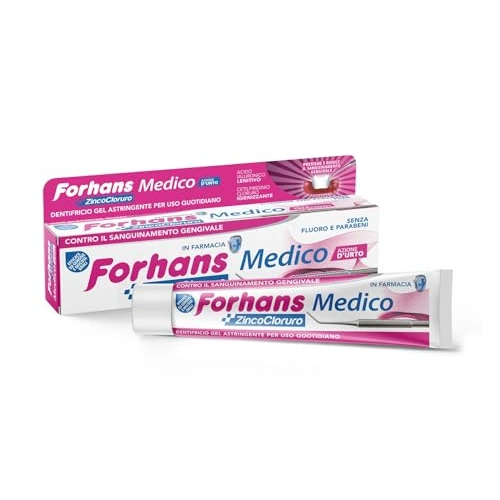 Offerta a tempo: Forhans Zincocloruro Dentifricio Medico, Dentifricio Gel Astringente per Uso Quotidiano con Azione d'Urto per Contrastare il Sanguinamento Gengivale, Azione Lenitiva e Antibatterica, Gusto Menta, 75ml - 7% da 7.49 € a 6.99 €