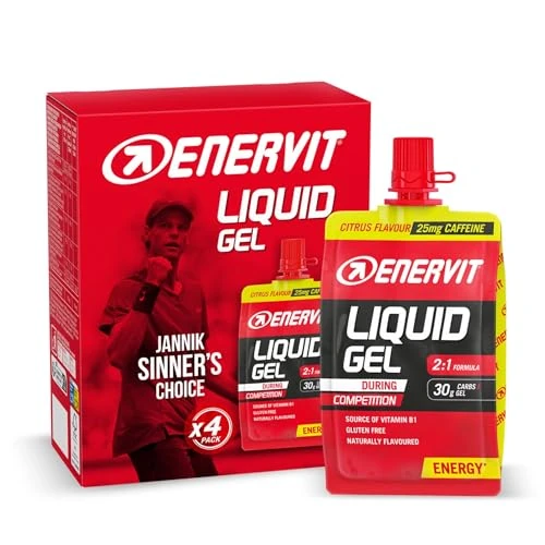 Offerta a tempo: Enervit, Liquid Gel Agrumi con Caffeina, Gel Energetico, 25mg di Caffeina, Per Sport ad Alta Intensità, 30g di Carboidrati, Tappo Richiudibile, Gusto Agrumi, VeganOK, Senza Glutine, 4 Pack da 60ml - 20% da 10.99 € a 8.80 €