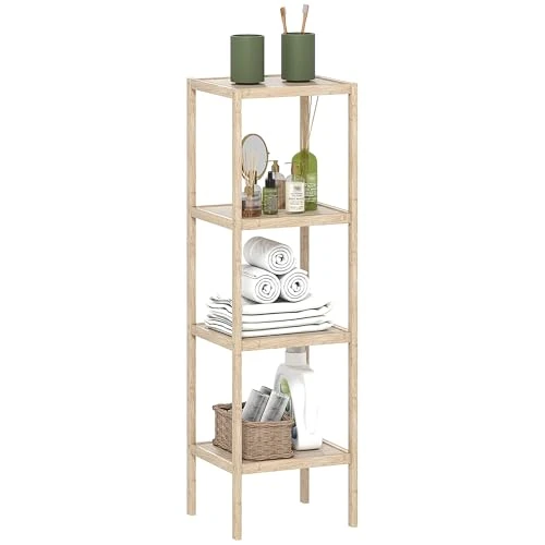Offerta a tempo: HOMCOM Mobile Bagno Moderno a 4 Livelli Antiribaltamento, Mobile da Bagno in Bambù e Legno, 33x31x110 cm, Color Legno - 58% da 48.95 € a 20.79 €