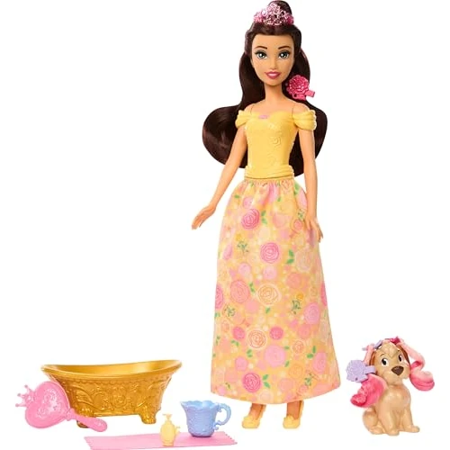 Offerta a tempo: Mattel Disney Princess - Belle e Cucciolo Momenti di Bellezza, bambola alla moda e cagnolino con macchie cambia colore, accessori inclusi, ispirato a La Bella e la Bestia, 3+ anni, JFC42 - 22% da 26.99 € a 20.99 €
