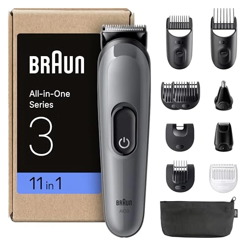 Braun All-in-One Series 3, AIO3565, 11-in-1 Groomingset, ultrascherp lemmet, 14 lengtes, grijs