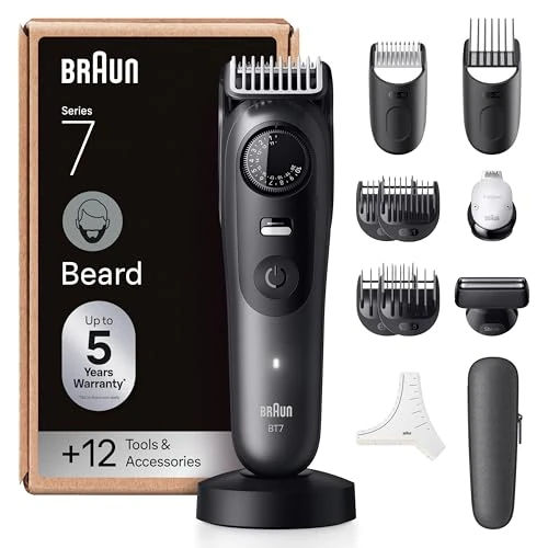 Tijdelijke aanbieding: Braun Series 7 BT7545 Baardtrimmer, Oplaadbaar, Waterdicht, + 12 Baard Accessoires, 120 Min. Autonomie, 40 Lengtes, Ultra Scherp Blad, Grijs van 90.92 EUR naar 90.92 EUR (korting 0%)