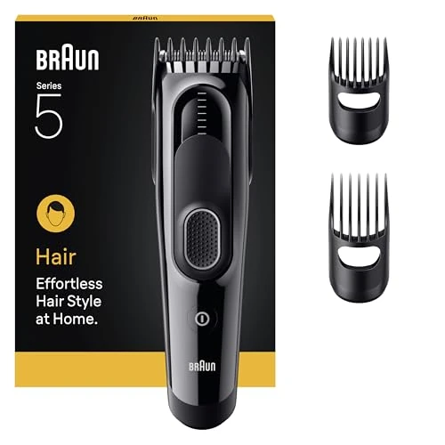 Oferta limitada: Braun Cortapelos Hombre Series 5 HC5530, Negro - Máquina de Cortar Pelo con 3 Accesorios de Styling, Resistente al Agua, Lámina de Corte Ultra Afilada, 17 Longitudes, 50 Min de Autonomía de 57.00 € a 55.99 € (ahorro 1.77%)