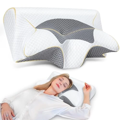 Limited offer: SAHEYER Neck Pillow, Memory Foam Pillow, 2-in-1 Neck Support Pillow, Side Sleeper for Stomach Sleepers and Back Sleepers, with Washable and Breathable Pillowcase, 59 x 43 x 12/15 cm, Grey from 49.99 EUR to 49.99 EUR (save 0%)