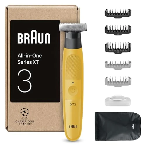 Offerta a tempo: Braun Series XT3, Rasoio Elettrico Barba Tutto-In-Uno, +7 Strumenti Di Styling, Regolabarba Uomo Braun, Lama Affilata 4D Flex, Regola, Rade E Rifinisce, Viso, XT3205, Giallo - 51% da 59.99 € a 29.24 €