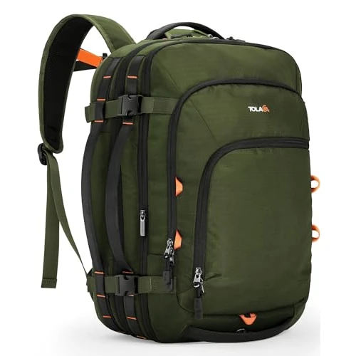 Tolaccea Sac à Dos Voyage Cabine Avion Extensible 35L-45L - Compatible TSA Antivol + Compartiment 15,6 Pouces - Sac à Dos Imperméable Grand Capacité pour Week-end/Affaires (Vert)