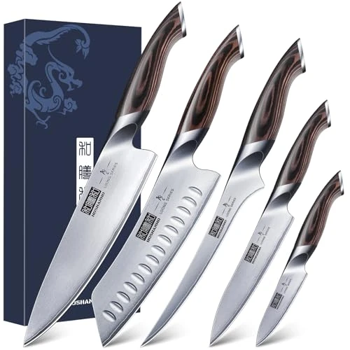 HOSHANHO 5 Pièces Set de Couteaux de Cuisine, Couteaux de Cuisine Japonais en Acier Inoxydable à Haute Teneur en Carbone, Ensemble de Couteaux de Chef Professionnels Ultra Tranchants