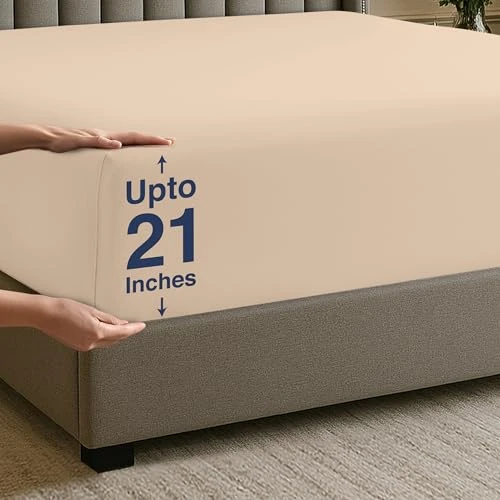Offerta a tempo: Utopia Bedding, lenzuolo con angoli per letto queen size, tasca extra profonda da 53 cm, in morbida microfibra, resistente al restringimento e allo sbiadimento, facile da pulire, solo lenzuolo, beige - 0% da 21.18 € a 21.18 €