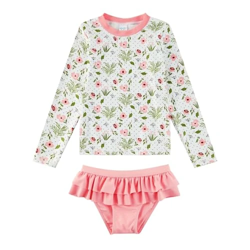 1strunandup Set di paraspruzzi per Bambine con UPF 50+ 2 Pezzi Costume da Bagno per Bambini Costume da Sole Diviso per Bambina(Fiore Rosa, 7 Anni)