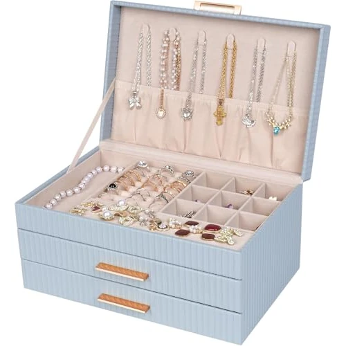 Offerta a tempo: Dajasan Portagioie Donna da Camera, Porta Gioielli da Comodino, Portagioielli Grande a 3 Livelli con 2 Cassetti, Organizer Gioielli Elegante per Collane, Orecchini e Braccialetti, Idea Regalo - 21% da 35.99 € a 28.49 €