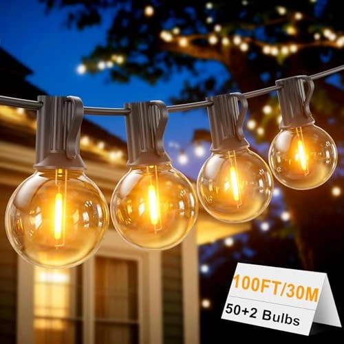 Offerta a tempo: LONIUTO Catena Luminosa Esterno 30M,LED Catena Luminosa con 50+2 Luci G40, 2700K Bianco Caldo, IP45 Per Giardino, Terrazza e Feste - 38% da 49.99 € a 30.95 €