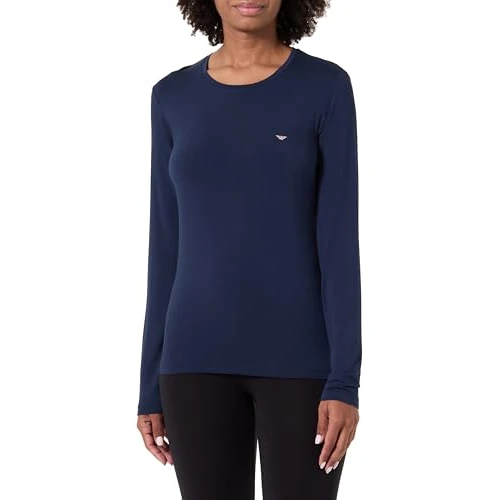 Woman's Essential Studs Long Sleeve Crew Neck T-Shirt Blue XL Regular FIT