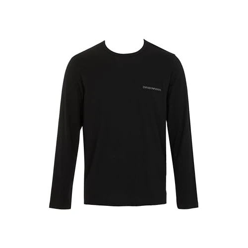 Męska koszulka z długim rękawem i okrągłym dekoltem z czystej bawełny czarna M, Czarny, M