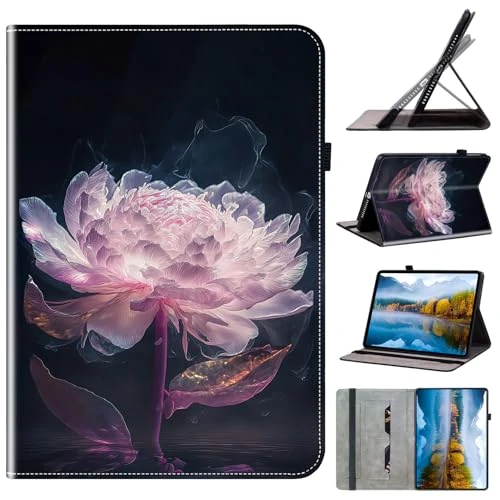 DayQiQiPu PU Leather Case for Amazon Fire 7 (7.0 Inch, 12th Generation, 2022 Release) Peony Flower Pattern Flip Tablet Case Card Slot Stand Protection Cover 03