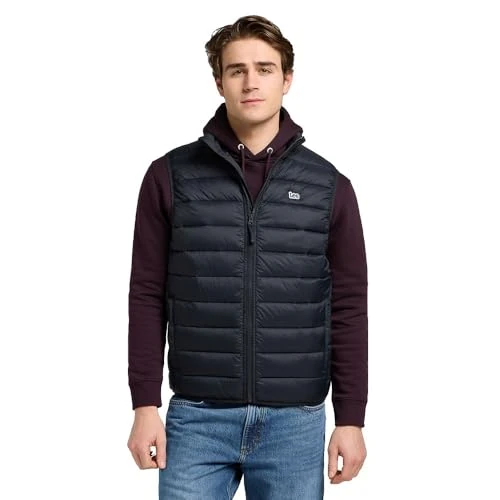 Lee Stand Collar Puffer Vest Chaqueta, Negro, XL Hombres