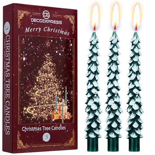 Tijdelijke aanbieding: Deco Express Kerstboomkaars, kerstdecoratie, huis, verpakking met 3 of 6 kaarsen, origineel, lange brandduur, 7 uur, cadeau voor dames (groen/wit) van 20.35 EUR naar 20.35 EUR (korting 0%)