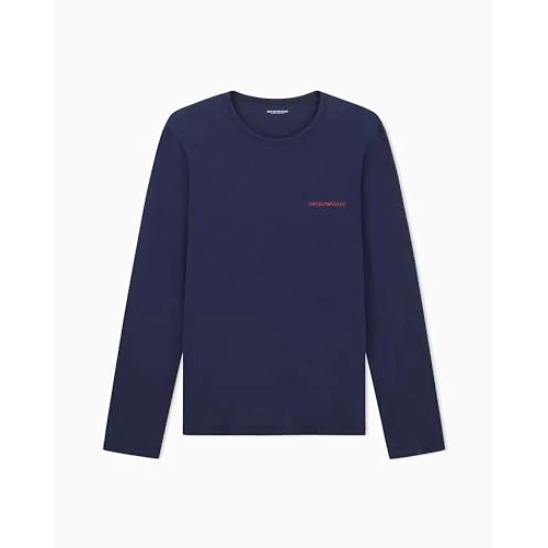 Męska koszulka z długim rękawem i okrągłym dekoltem z czystej bawełny niebieska S, NIEBIESKI, S