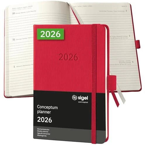 Limited-time offer: SIGEL C2665 Weekly planner Conceptum 2026-1 year - approx. A6 - red - 2 pages = 1 week - hardcover - 80 gsm - 176 p. - PEFC-certified from 19.99 £ to 19.99 £ (save 0.00%)