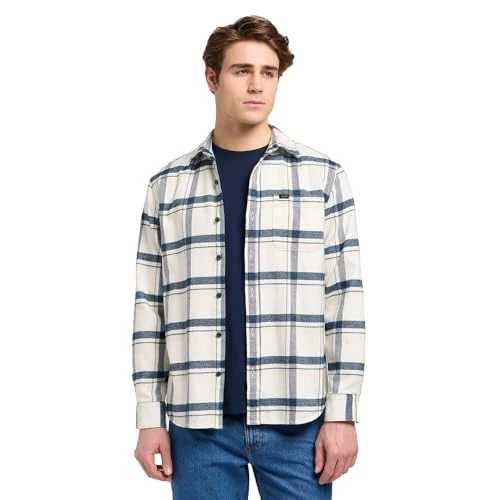 Offerta a tempo: LEE - Camicia Uomo - Vestibilità Comoda - Mercantile Shirt - Vintage Ecru Jaspé Quadri - 36% da 75.00 € a 48.00 €