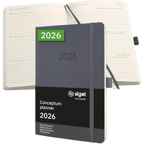 Offerta a tempo: SIGEL C2636 Agenda settimanale Conceptum 2026-1 anno - circa A5 - grigio scuro - 2 pagine - 1 settimana - copertina flessibile - 80 g/m² - 192 p. - certificazione PEFC - 0.00% da 13.46 € a 13.46 €
