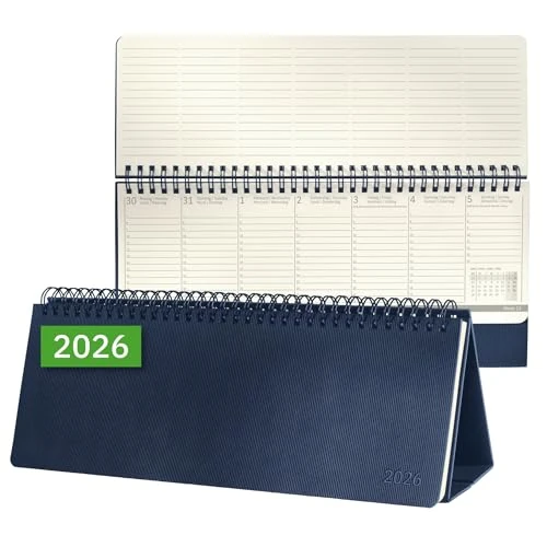 SIGEL C2682 Calendrier de bureau 2026, large, couverture rigide | Calendrier, Planificateur, Agenda hebdomadaire, Organisateur, Journal | bleu foncé - Conceptum
