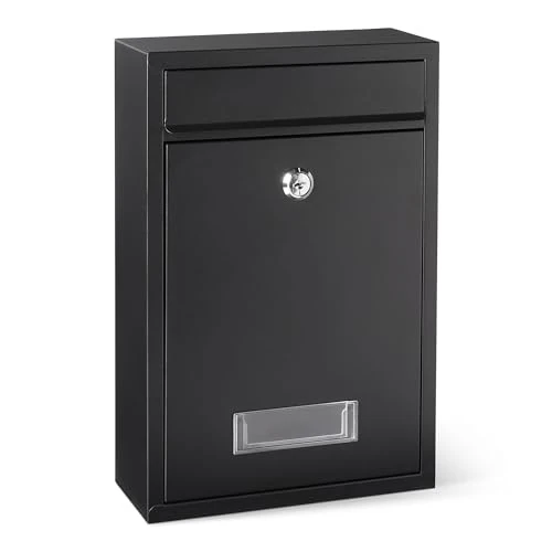 Amazon Basics Wall Mount Lockable Mailbox, Durable Galvanized Steel, 32.5cm H x 21.5cm W x 9.0cm D, Black