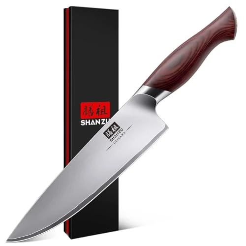 Limited-time offer: SHAN ZU Chef Knife 8 Inch, High Carbon Japanese 10Cr15Mov Stainless Steel Kitchen Knife, Professional Cooking Knife, Ultra Sharp Japanese Knife with Ergonomic Pakkawood Handle from 49.99 GBP to 29.90 GBP (save 40%)