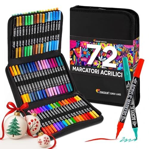 Offre limitee: Zenacolor Feutre Acrylique 72 Couleurs - Double Pointe (Pointes Fines et Pinceau) Feutres Coloriage Adulte - Feutres Acrylique pour Diverses Surfaces - Pochette Inclue de 34.99 EUR a 26.99 EUR (economie 23%)