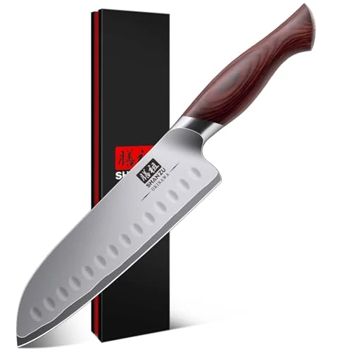 Oferta limitada: SHAN ZU Coltello da Cucina 18 cm, Coltello Santoku Giapponese in Acciaio ad alto Tenore di Carbonio 10Cr15Mov con Lama Ultra Affilata da 12° e Impugnatura Ergonomica in Pakkawood de 49.99 EUR a 28.89 EUR (ahorro 42%)