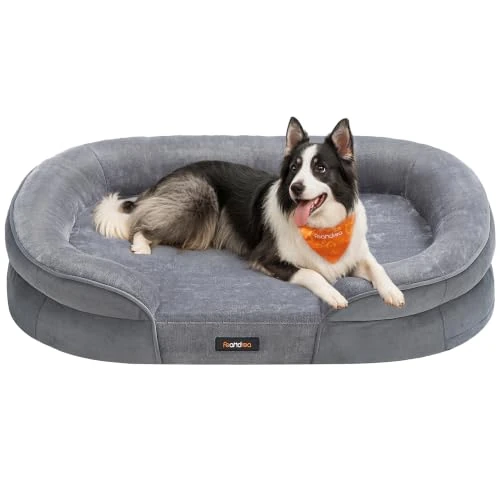 Oferta limitada: Feandrea Cama para Perros Grandes, 91 x 68 x 18 cm, Ortopédica, Espuma de Nido de Abeja, Forro Repelente al Agua, Bordes Elevados, Funda Extraíble y Lavable, Gris Claro PGW282G01 de 48.99 € a 38.99 € (ahorro 20%)