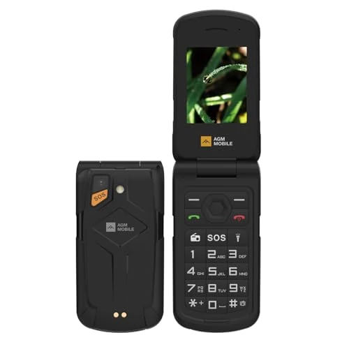 AGM M10 Robuuste 4G klapmobiele telefoon zonder abonnement, outdoor mobiele telefoon met dual-sim, FM-radio, SOS-noodoproepknop en uitbreidbaar geheugen tot 128 GB, compacte, duurzame mobiele telefoon