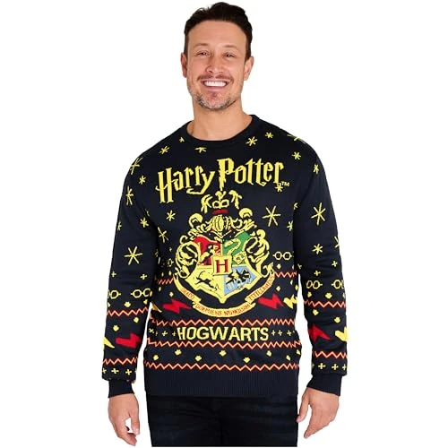 Harry Potter Jersey Hombre Navidad M-2XL, Suéter Navideño Hogwarts, Ideal para Invierno y Fiestas, Regalos Originales (L, Azul Marino)