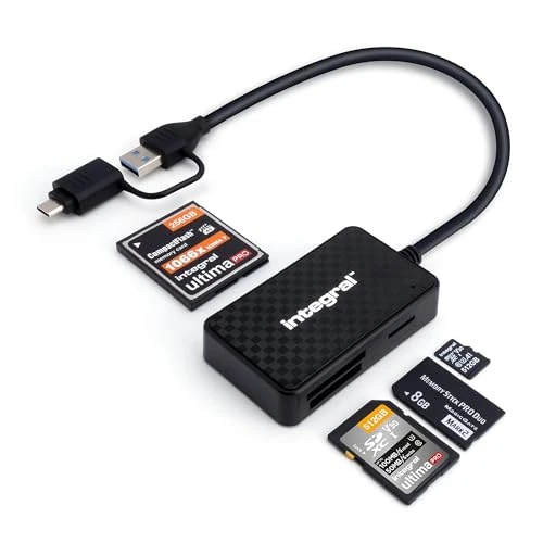 Offre limitée : Integral 4en1 Lecteur de Carte Mémoire, USB 3.0 & USB C Adaptateur pour microSD, SD, Compact Flash, MS Duo/Pro - Compatible avec iPhone 15/16 Plus/Pro/Pro Max, MacBook Pro/Air, iPad, PC, Smartphone de 9.65 € à 9.65 € (0.00% de remise)