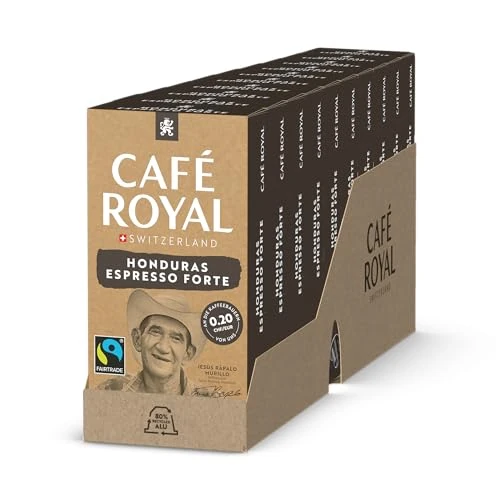 Oferta ograniczona: Café Royal, Honduras Espresso Forte, 100 kapsułek zgodnych z Fairtrade Nespresso (R), 80% aluminium z recyklingu, certyfikat Fairtrade, 100% kawa arabika, intensywność 9 z 169.21 EUR na 169.21 EUR (znizka 0%)