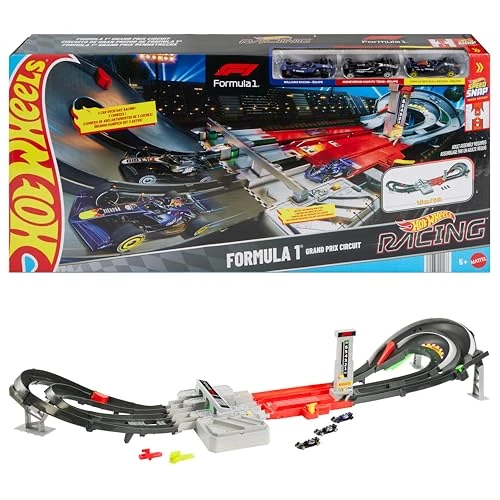 Limited-time offer: Hot Wheels Toy Car Track Set, Formula 1 Grand Prix Circuit Track Set with 3 1:64 Scale Die-Cast Toy Cars, Two Modes of Racing with a Motorized Booster, JLB13 from 79.99 £ to 54.99 £ (save 31%)