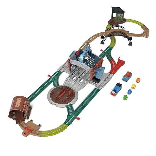 Fisher Price Thomas et Ses Amis Coffret Lancement de tonneaux motorisé avec Locomotive motorisée Classique et Wagon de Chargement, 5,5 mètres de Piste, JGY30