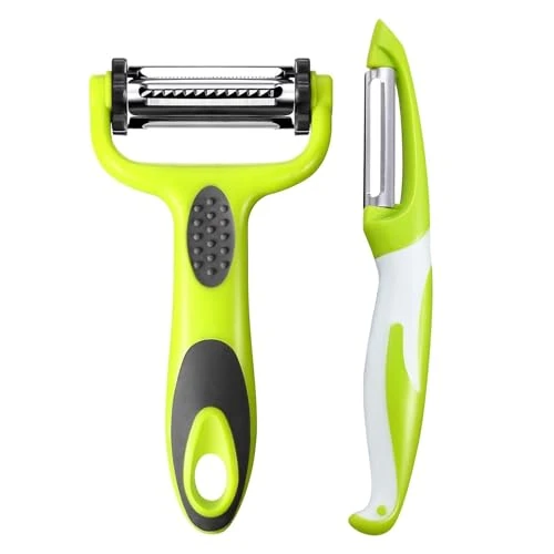 Offerta a tempo: KOOSREEL 3 in 1 Econome a Julienne, Pelapatate per frutta e verdura, pelapatate con manico antiscivolo è ideale per sbucciare patate, carote e vari frutti e verdure - 50% da 7.99 € a 3.96 €