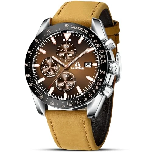 LN LENQIN Męskie zegarki chronografowe dla mężczyzn analogowy zegarek kwarcowy wodoodporny świecący męski zegarki na rękę moda biznesowy designerski zegarek skórzany pasek prezent dla mężczyzn,