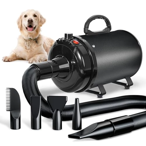 TRIGRAND Secador de Pelo de Perro Blaster 3000 W, Secador de Pelo para Mascotas, Calentador de Temperatura de bajo Ruido con 4 boquillas Diferentes,Negro Profundo