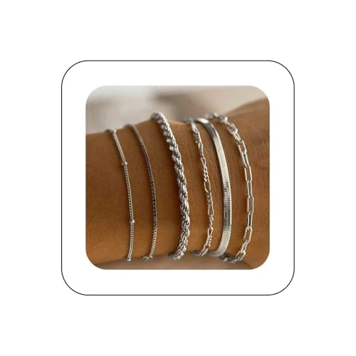 Offerta a tempo: Cybche Bracciale A Graffette A Strati Boho Bracciali A Catena In Corda D'argento Bracciale A Spina Di Serpente Catene Minimaliste Bracciale A Catena Bracciale Elastico Gioielli Da Donna - 50% da 7.99 € a 3.99 €