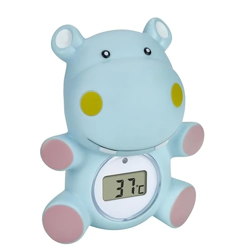 TFA Dostmann HIPPO 30.2034.14 Digital Bath Thermometer for Babies, Also Suitable for Children/Seniors, Also for Pools/Hot Tubs, Hippo Shape, 9.8 cm High, Blue
