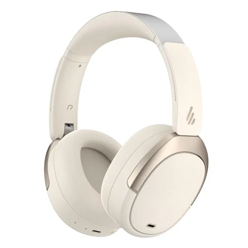 Edifier W80 Over Ear Headphones con cancelación Activa de Ruido -49dB, LDAC Hi-Res con Cable e inalámbrico, Llamada Clara AI, Carga rápida, conexión multipunto, Bluetooth V5.4 - Marfil